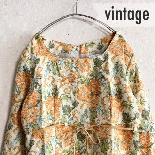 サンタモニカ(Santa Monica)の春服【vintage】古着女子　レトロ　フリル　花柄 ロングワンピース(ロングワンピース/マキシワンピース)