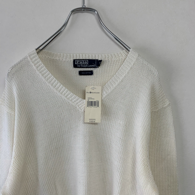 Ralph Lauren(ラルフローレン)の新品 90s POLO Ralph Lauren コットン Vネックニット 白 メンズのトップス(ニット/セーター)の商品写真