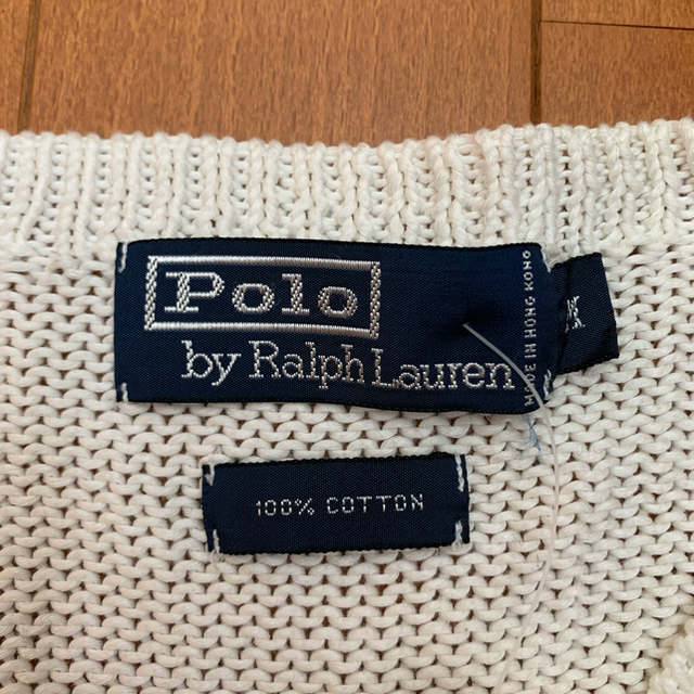 Ralph Lauren(ラルフローレン)の新品 90s POLO Ralph Lauren コットン Vネックニット 白 メンズのトップス(ニット/セーター)の商品写真