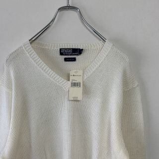 ラルフローレン(Ralph Lauren)の新品 90s POLO Ralph Lauren コットン Vネックニット 白(ニット/セーター)