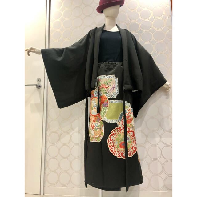 着物リメイク 豪華 留袖 ショート丈羽織・巻きスカート 上下セットの