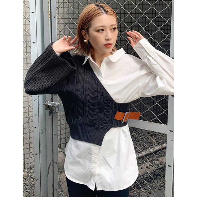 MURUA(ムルーア)のムルーア　アシメニットレイヤードシャツ レディースのトップス(ニット/セーター)の商品写真