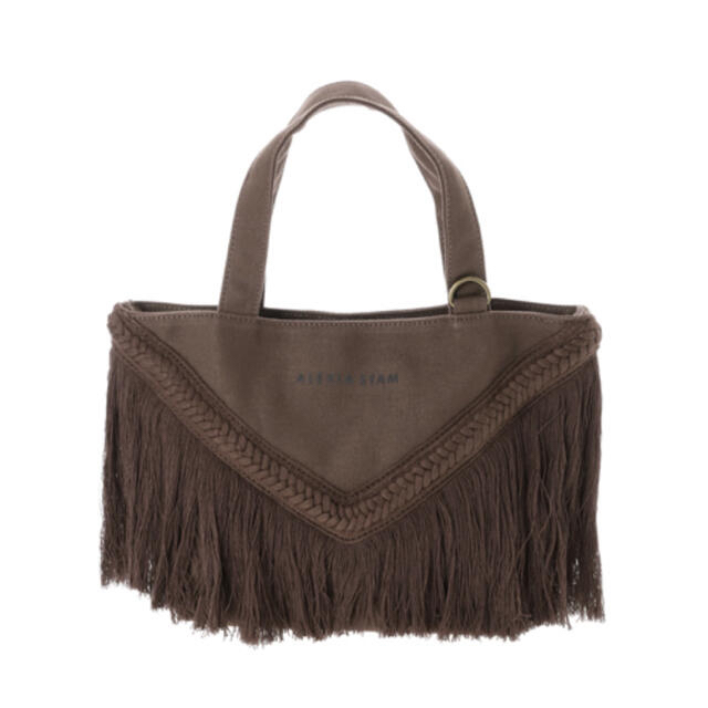 V Long Fringe Tote Bag Brown