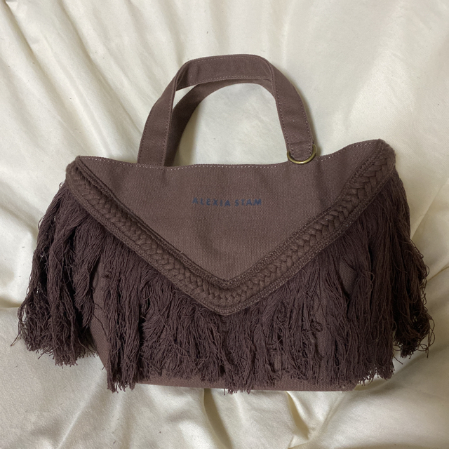 V Long Fringe Tote Bag Brown