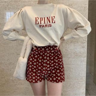 épine velours flower short pants red(ショートパンツ)