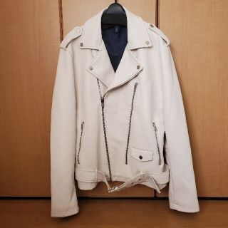 ザラ(ZARA)の希少! ZARA MAN ホワイト ライダース ジャケット XL 44 メンズ(ライダースジャケット)