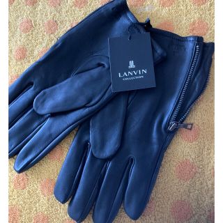 363新品LANVIN COLLECTION羊革レザーメンズ手袋スマホ対応濃茶