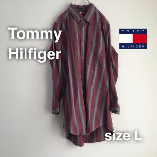 トミーヒルフィガー(TOMMY HILFIGER)のTommy Hilfiger トミーヒルフィガー　ストライプシャツ　L 刺繍ロゴ(シャツ)