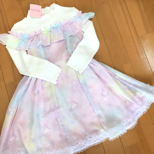 メゾピアノ♡ユニコーン総柄シフォン切り替えワンピース