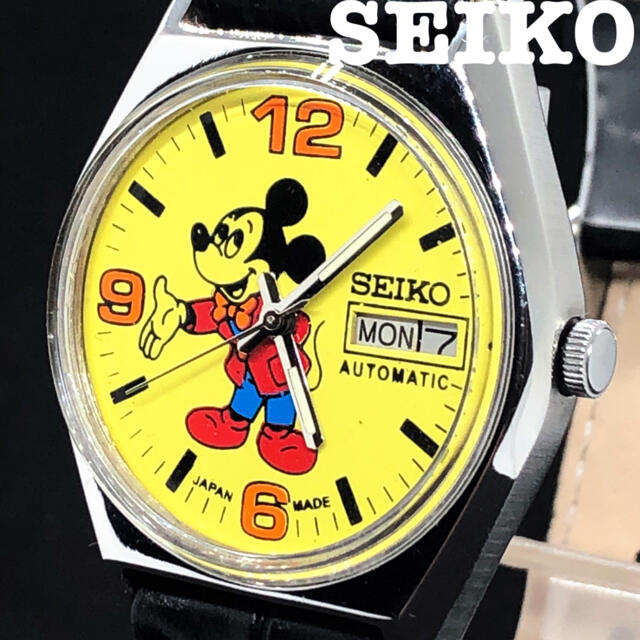 ミッキーマウス お洒落 Seiko ミッキーマウス メンズ腕時計 イエロー 黄色 大人気の通販 By 時計好きのリキチ S Shop ミッキー マウスならラクマ