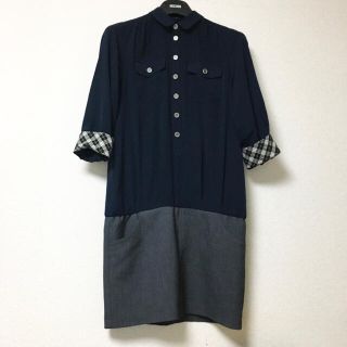 バーバリーブルーレーベル(BURBERRY BLUE LABEL)の【BURBERRY BLUE LABEL】 ドッキング シャツ ワンピース (ひざ丈ワンピース)