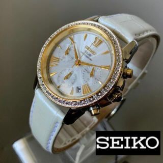 セイコー(SEIKO)の【新品】スワロフスキーダイヤ★セイコー ソーラー SEIKO レディース腕時計(腕時計)