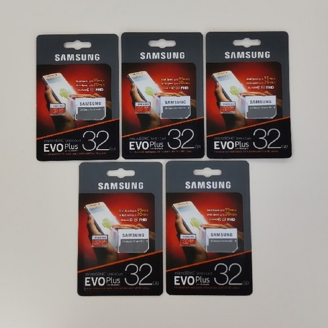 SAMSUNG(サムスン)のSAMSUNG microSDHC EVO plus 32GB 5個 スマホ/家電/カメラのスマホ/家電/カメラ その他(その他)の商品写真