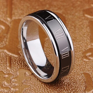 ブラック ローマ字 ステンレスリング ピンキーリング メンズリング 指輪(リング(指輪))