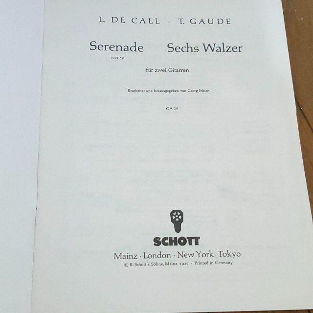 カル：セレナーデ、ガウデ:6つのワルツ(2G)［マイアー編］ ギター2重奏 楽器のギター(クラシックギター)の商品写真