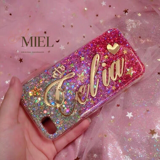 名入れ♡キラキラピンクシルバー系⭐︎グリッター✨オリジナル♡iPhoneケース✨ スマホ/家電/カメラのスマホアクセサリー(iPhoneケース)の商品写真