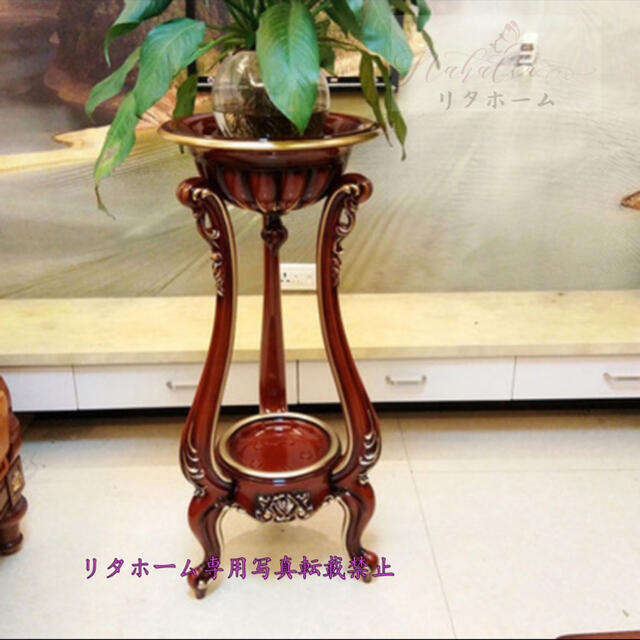 高級サイドテーブル 花台 植木鉢置き アンティーク調デザイン コーヒーテーブル+サイドテーブル