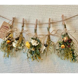 お花たっぷりドライフラワー スワッグ ガーランド❁147黄色ミモザ薔薇 花束♪ お花たっぷりドライフラワー スワッグ ガーランド❁147黄色ミモザ薔薇 花束♪