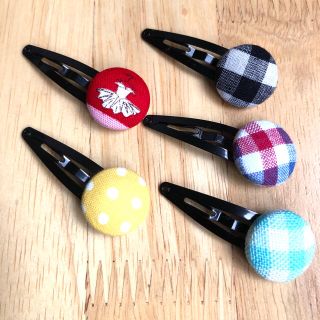 くるみボタン　ヘアピン　5個セット　チェック　ドット　バレエ衣装　ハンドメイド(ヘアアクセサリー)