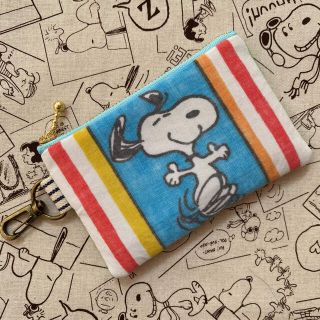 スヌーピー(SNOOPY)の☆ スヌーピー&ライナス ミニポーチ ☆ ビンテージ シーツ リメイク(ポーチ)