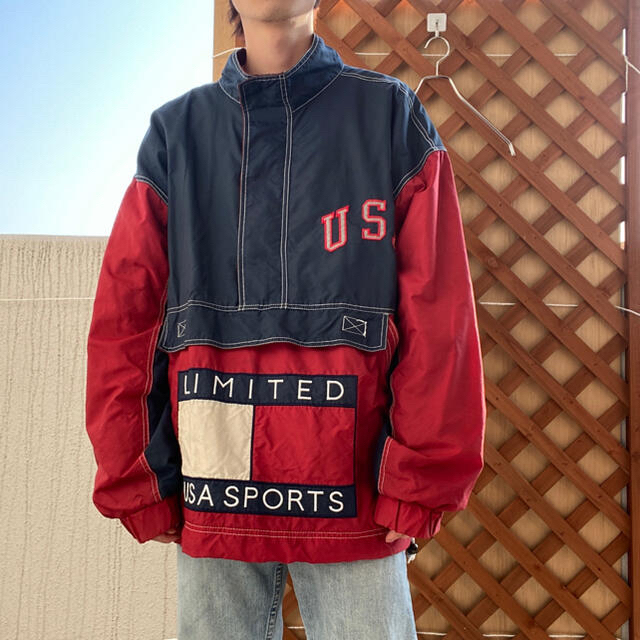 【人気デザイン!!】90s USA ビッグロゴ 刺繍 ナイロンジャケット