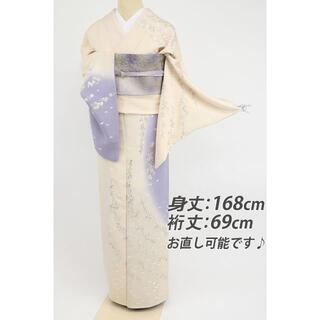 《極上刺繍■花びら舞う桜の花模様訪問着■藤クリーム色◆袷正絹着物◆HY1-42》(着物)