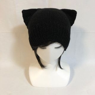 ラメ入り黒の猫耳ニット帽(ニット帽/ビーニー)