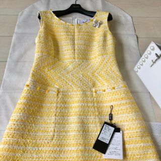 お気に入りの 2021SS ルネ 襟レース ワンピース 36 イエロー - ひざ丈