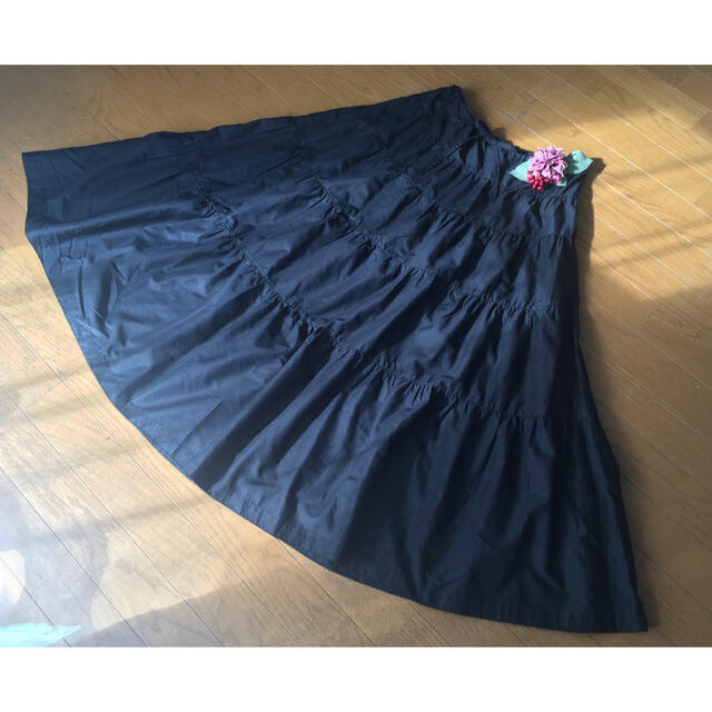 黒色綿ローン素材ロングワンピース　カネコイサオ袖丈47cm