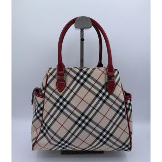 バーバリーブルーレーベル(BURBERRY BLUE LABEL)の【美品】Burberry バーバリー　ハンドバッグ　ノバチェック　赤(ハンドバッグ)