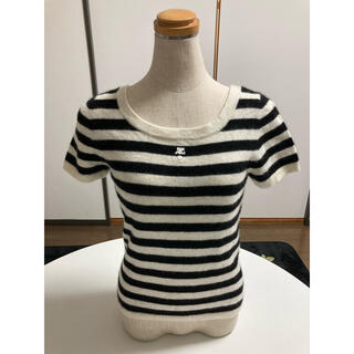 クレージュ(Courreges)のクレージュ　カシミア100%白黒ボーダーニット　美品(ニット/セーター)