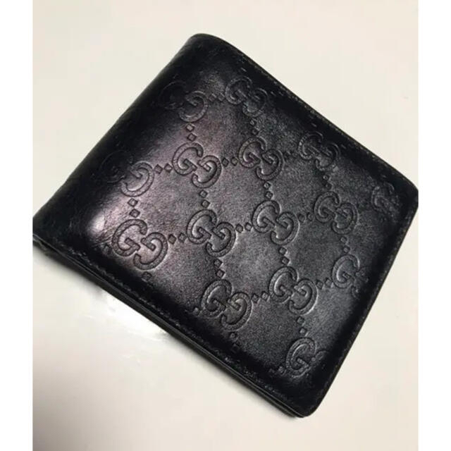 GUCCI グッチ 二つ折り財布 シマ カーフ ロゴ ブラック 人気モデル 黒