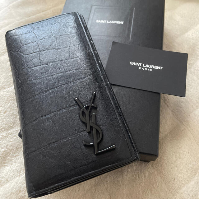 フラップ内側SAINT LAURENT サンローラン ロングウォレット クロコ型押し 美品