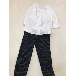 プラステ(PLST)のプラステ　PLST  未使用　ストライプ　パンツ　白　カットソー　セット(カジュアルパンツ)