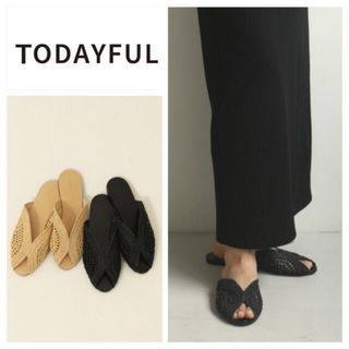 トゥデイフル(TODAYFUL)のtodayfulラフィア　サンダル　黒　36(サンダル)