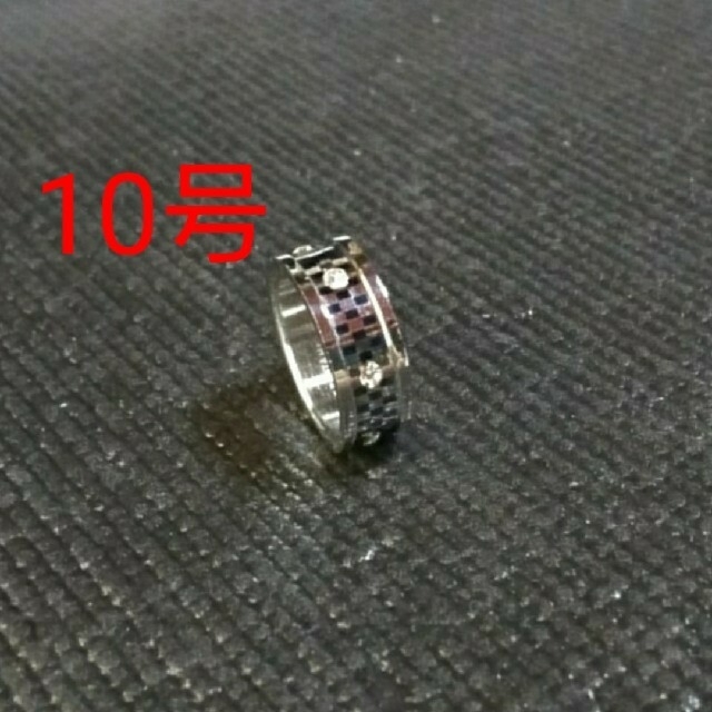 ステンレス リング 指輪 チェック柄×cz 10号 レディースのアクセサリー(リング(指輪))の商品写真