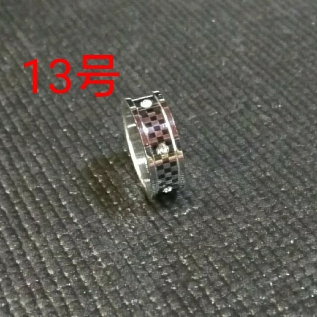 ステンレス リング 指輪 チェック柄×cz 13号 レディースのアクセサリー(リング(指輪))の商品写真