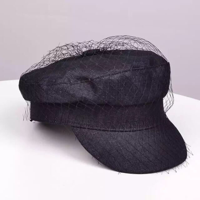 EMODA(エモダ)のデニム　ベール付き　キャップ　キャスケット　ディオール　ブラックピンク レディースの帽子(キャスケット)の商品写真