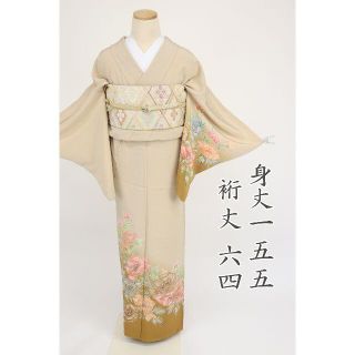 ■セール■付け下げ＊袷着物 作家物落款有 大輪の花模様 ベージュ 1SY23(着物)