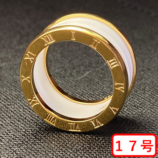 ゴールド ホワイト リング 316 チタン鋼 レディース 17号高級感 送料無料(リング(指輪))