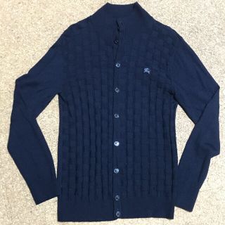 バーバリーブラックレーベル(BURBERRY BLACK LABEL)のBurberryバーバリー  ウール100%カーディガン　ネイビー紺メンズ薄手(カーディガン)