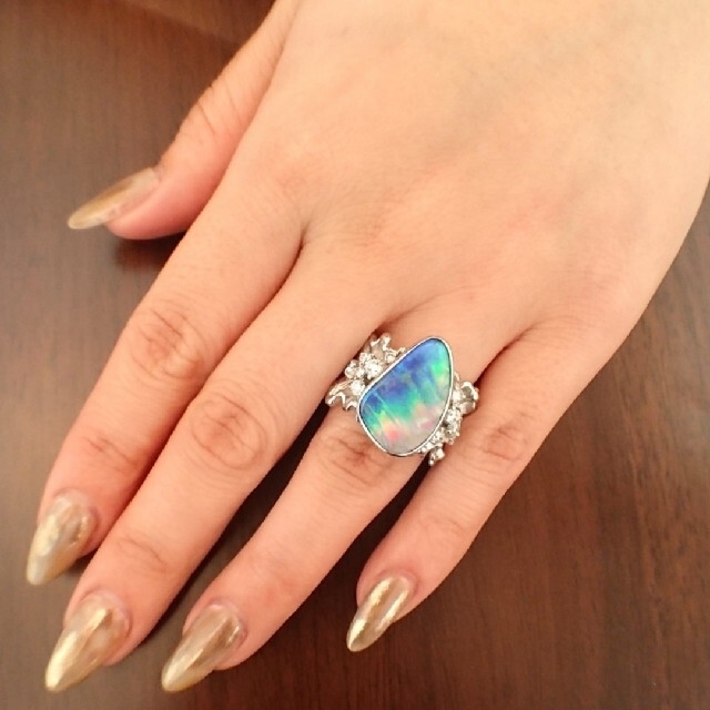 大粒✨ボルダーオパール 5.7ct✨ダイヤモンド リング プラチナ 鑑別 14