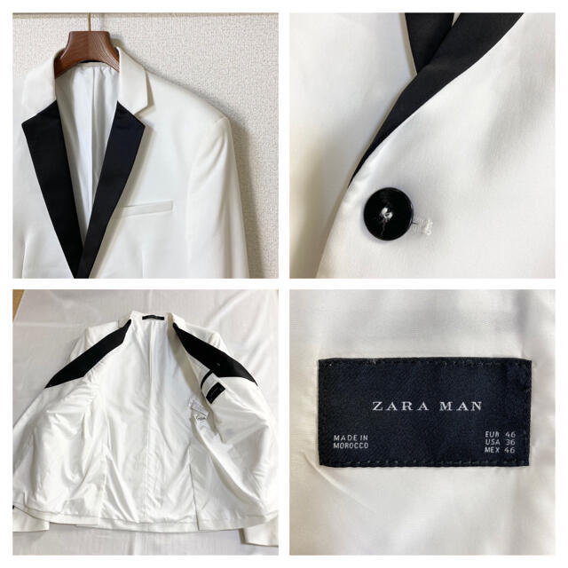 良品◆ZARA MAN ザラ マン◆タキシード テーラード ジャケット S 白