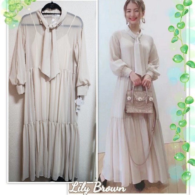 新品TAG付★LilyBrownボウタイボリュームワンピースワンピース