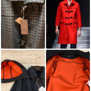 新品タグ付 GUCCI 2015〜16AW チェック柄ダッフルコート/ミケーレ