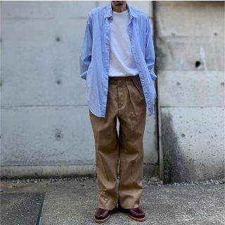 コモリ、シルク100%ストライプシャツ、サイズ2、程よい光沢感、Lくらい