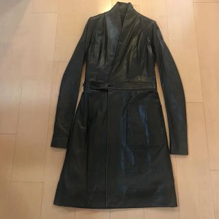 リックオウエンス(Rick Owens)のリックオウエンス　本革　リアルレザー　ロングコート　黒　38(ロングコート)