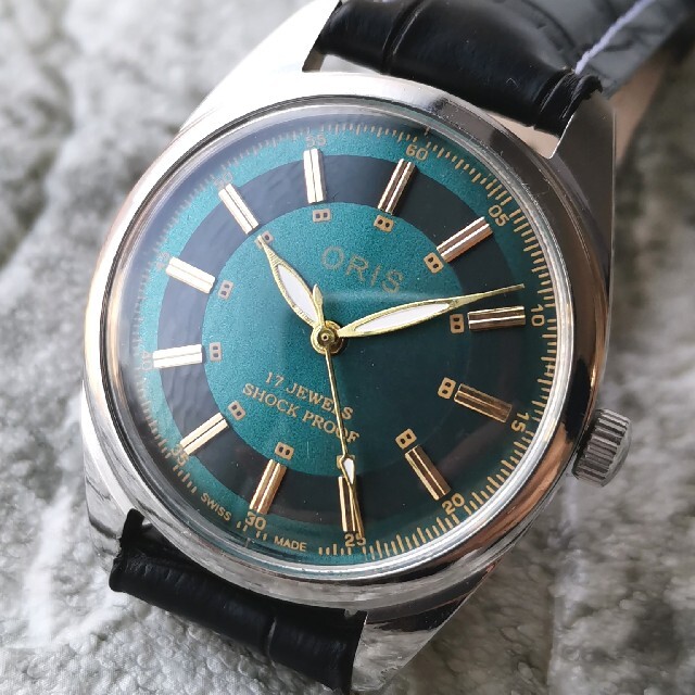 オリス ORIS ダークグリーン シルバー 17石 3針 1970s 整備済