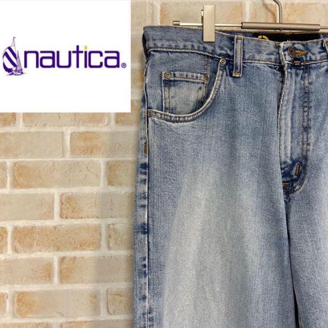 NAUTICA(ノーティカ)の●ノーティカ●色落ち　デニムパンツ　ジーンズ　レザーパッチ　ワンポイントロゴ メンズのパンツ(デニム/ジーンズ)の商品写真