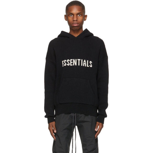 【XL】Essentials Black Knit Logo Hoodie